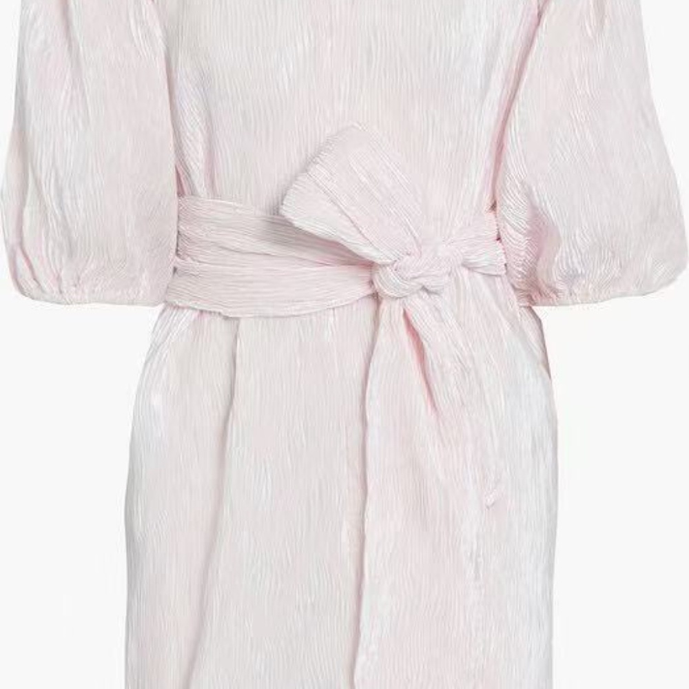 GANNI Pleated Satin Dress Belted Plissé-satin Mini Dress In Pastel Pink